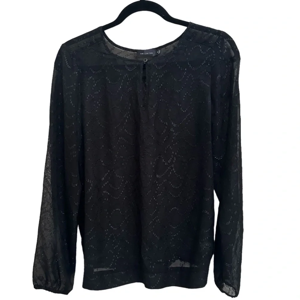 The Limited Black Sheer Blouse w/ Top Button Detail in Size Medium - Picture 2 of 6